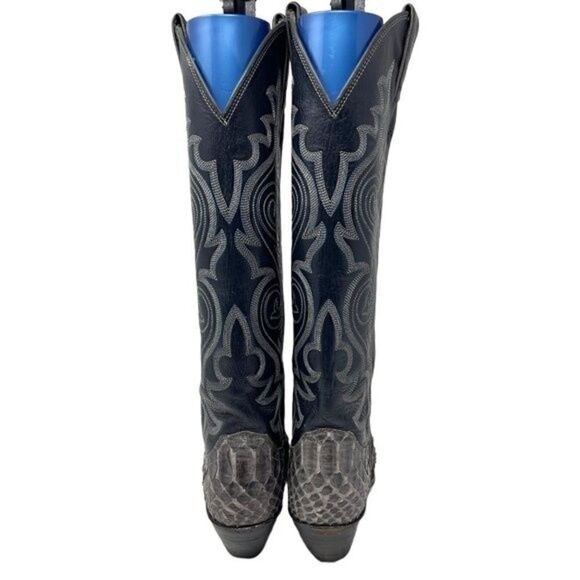 Justin hand made cowgirl boots 4B black and gray viper sopythana skin high - Picture 4 of 8